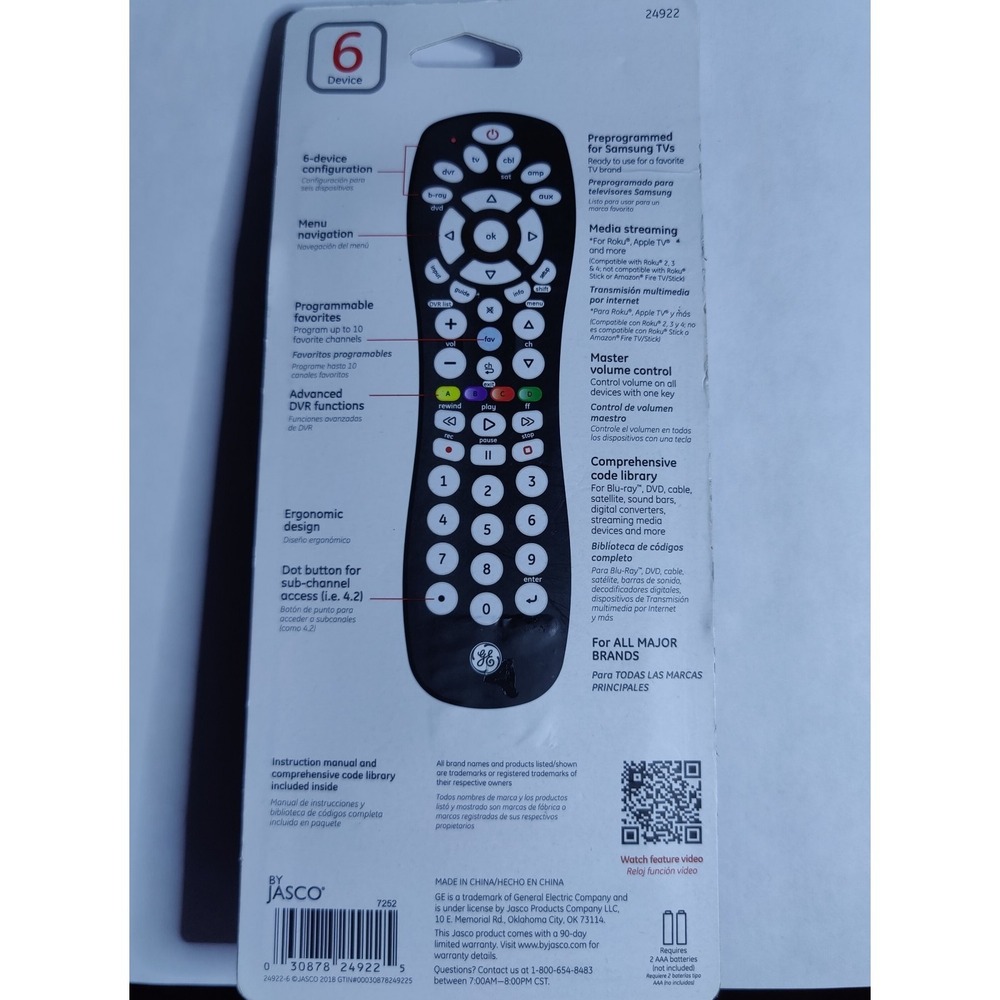 GE 6 Device Universal Remote Works With All Major Brands Sound Bars Streaming - Picture 4 of 7